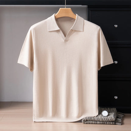 Summer Men's Ultra Fine Mulberry Silk Breathable Polo Neck Short Sleeve Solid Casual Knit Thin Business Polo Shirts for Men