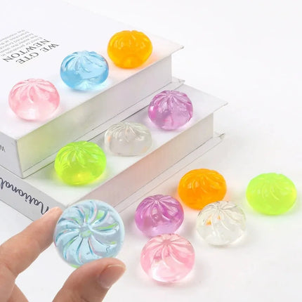 5Pcs Mini Dumplings with Steamer Bun Squeezable Toys Set Soft Stress Relief Crystal Squishy Fidget Sensory Toy Party Favors Gift