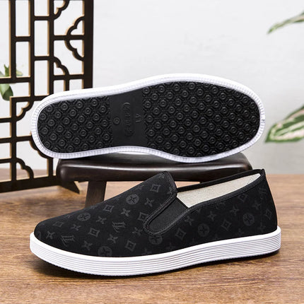 Low-Top Men's Shoes Chinese Style Soft Bottom Driving Shoes Breathable Casual Loafers Flat Heel Slip-On Canvas Shoes