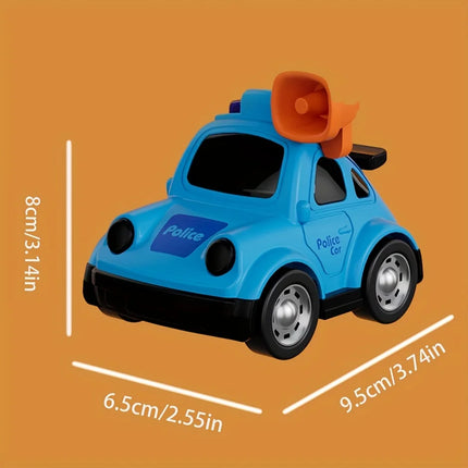 Random Color Cartoon Inertia Police Car Toy, Flexible Moving Parts, 360° Rotation, Cute Interactive Toy for Boys Girls.