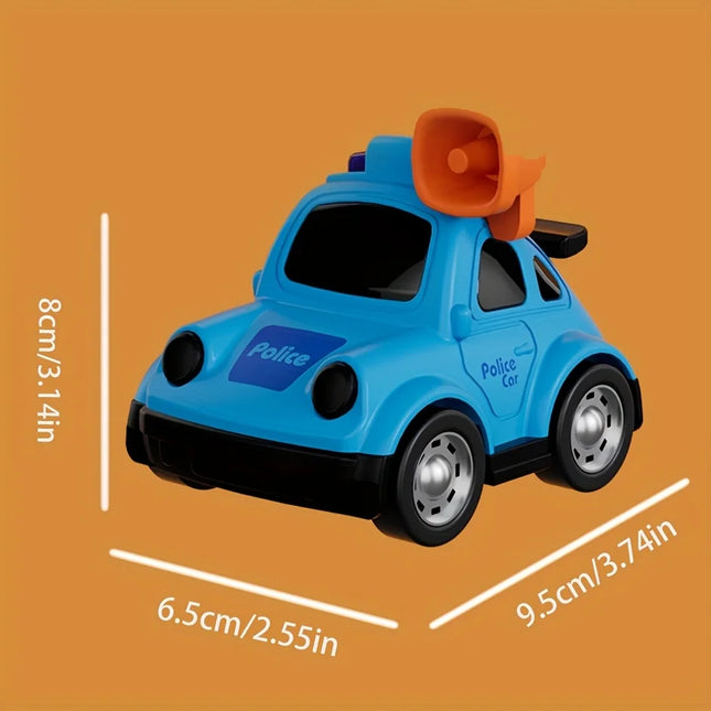 Random Color Cartoon Inertia Police Car Toy, Flexible Moving Parts, 360° Rotation, Cute Interactive Toy for Boys Girls.