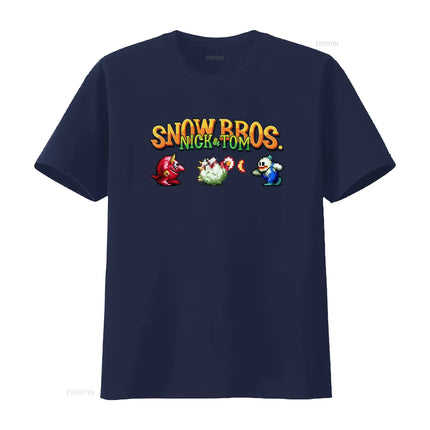 Snow Bros Retro Arcade 80s Game 8Bit Pixel Art T Shirt for Vintage Video Design Cool  vintage Washed Stretched Soft homme