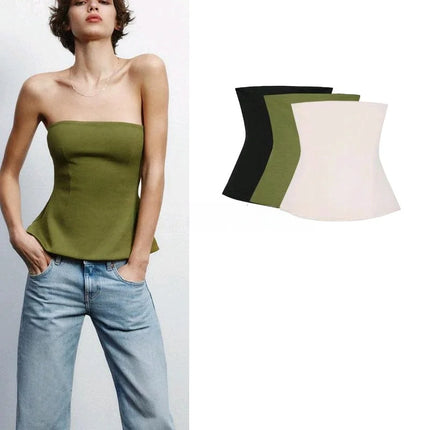 Spring New Women's Design Slim Fit Double Cloth Wrap Chest Sleeveless Top Simple Sleeveless Commute Regular Length Pure Color