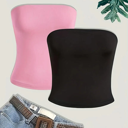 Summer European and American Women's Fashion Solid Color Strap Top 2-Piece Set
