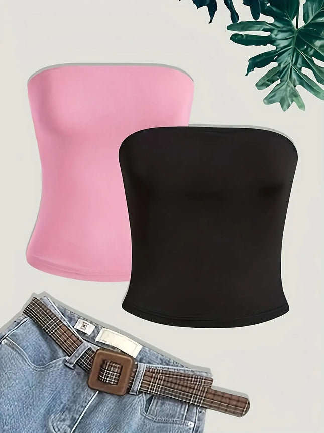 Summer European and American Women's Fashion Solid Color Strap Top 2-Piece Set