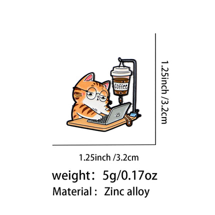 Cute Office Cat Enamel Pin Coffee Brooch Lapel Pins Badge on Backpack Clothing Accessories Fashion Jewelry Friends Gifts