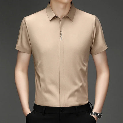 New Men's Business Casual Short Sleeved Solid Color Shirt Wrinkle Resistant Wrinkle Free Comfortable All Season Versatile Top