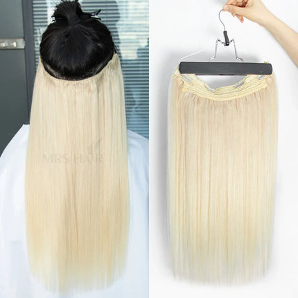 #1 Jet Black Fish Line Wire Hair Extensions Invisible Clip in Human Hair Extensions 4 Clips Real Natural Hair 12-24Inch