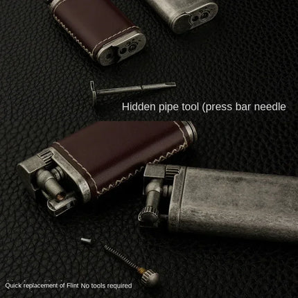 High-end Inclined Flame Open Flame Lighter, Butane Gas Lighter, Grinding Wheel Ignition, Metal, Creative Pipe Lighter