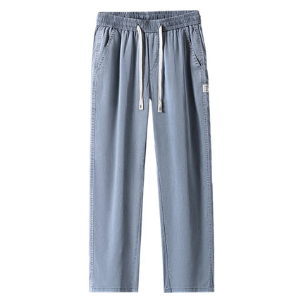 Men's Summer New Ultra Thin Baggy Lyocell Soft Breathable Straight Trousers Elastic Waist Casual Trousers Plus Size M-5XL