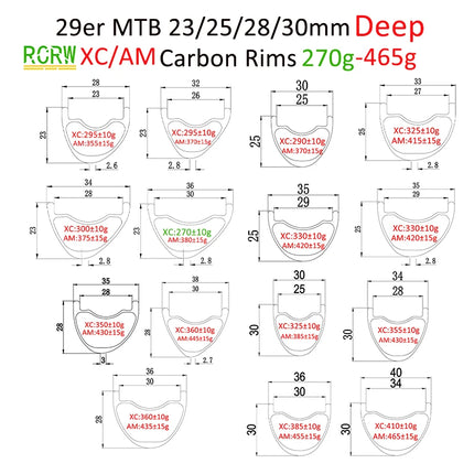29er MTB XC AM 270g-465g Carbon Rim 28/30/32/34/35/36/38/40 Wide 23/25/28/30mm Deep Symmetric or Asymmetric UD 24/28/32/36Hole