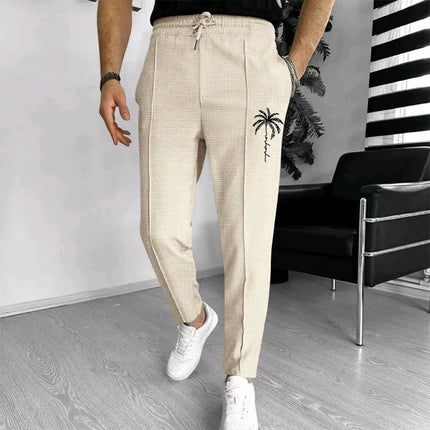 Men Waffle Knit Slim Fit Pants Drawstring Trousers With Pockets Stylish Design Spring Autumn Outdoor Travel Daily Street Wear