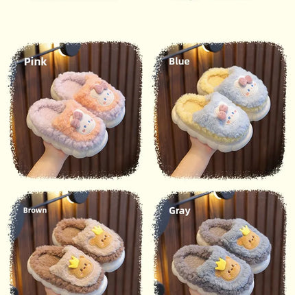 2025 Winter Children's cute  Cotton Home Slippers Frozen Girl's Snow Non Slip Warm Baby Slippers Pink Blue Size 24-41