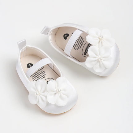 Baby girl shoes, princess children's shoes, soft soled anti slip pearl flower dress, children's shoes, first step 0-18M