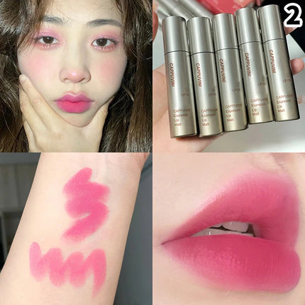 Cappuvini Mini Silver Tube Matte Velvet Lip Gloss – Waterproof, Non-Stick, Smudge-Proof, Long-Lasting Liquid Lipstick