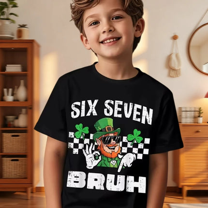 Six Seven Bruh 67 Meme Kids Clothes Happy St. Patrick's Day Girl Boy T-Shirt Children's Clover Irish Day Crew Neck Short Sleeves