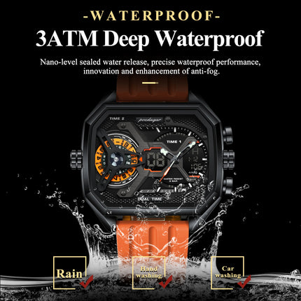 POEDAGAR Sports Men Wristwatch Date Week Chronograph Luminous LED Man Clock Silicone Strap Electronic Men's Quartz Watches Reloj