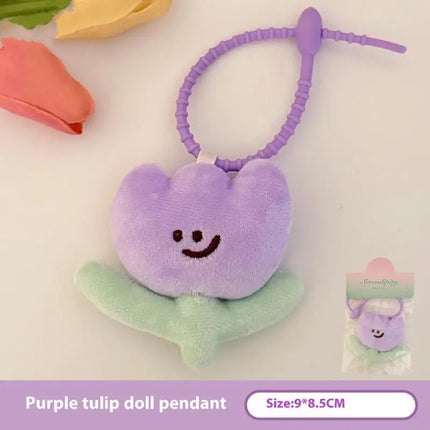 1PC Cute Cartoon Plush Tulip Keychain, Soft Stuffed Flower Doll Bag Pendant, Kawaii Flower Decoration Gift for Girls