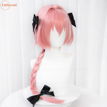 High Quality Anime Astolfo Cosplay Wig 80cm Long Pink Mix White Braided Heat Resistant Synthetic Hair Wigs Wigs + Wig Cap