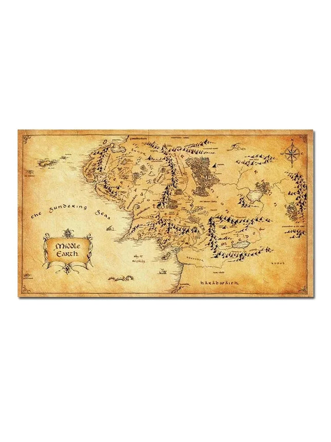 Retro The Lord of the Rings Map Canvas Painting Vintage Middle-earth Map Poster Movie Wall Art Pictures for Home Living Room Decor