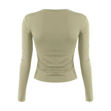 Women Fashion Casual Long Sleeve T-Shirt Lady Minimalist Style Solid Color Round Neck Top Female Casual Skinny Daily Clothes