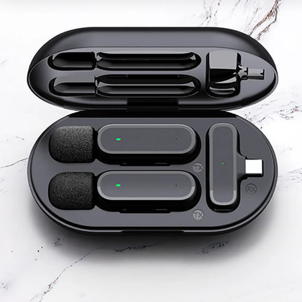 Wireless Lavalier Microphone with Charging Box Audio Video Noise Cancel Record Plug-and-Play Mic for IOS Android