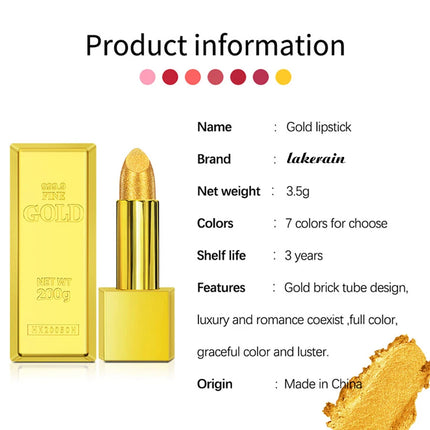 Hallowmas High-pigmented Gold Lipstick Shiny Metallic Matte Velvet Waterproof Long Lasting Sexy Gold Lip Gloss Women Lip Makeup