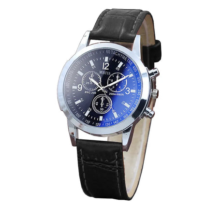 Luxury Blue Ray Glass Watches For Men Neutral Quartz Simulates The Wrist Watch Brand Casual Leather Strap Watches Reloj Hombre