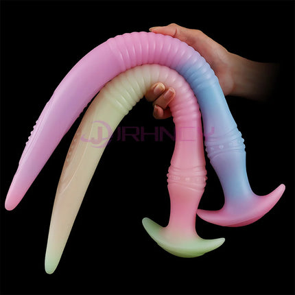 Soft Anal Plug For Adult Sex Toy For Women /Men /Couples Liquid Silicone Dildo Dilator Anal Masturbators long Butt Plug Luminous