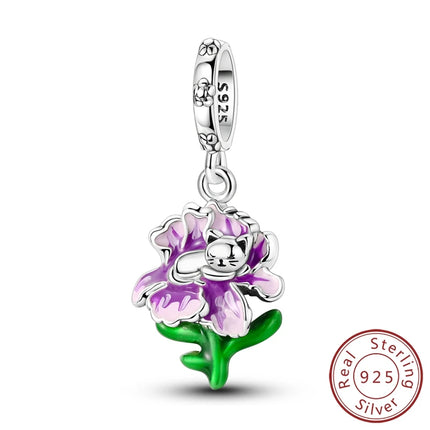 Spring Charms Beads Pendant 925 Sterling Silver Flower Butterfly Dragonfly Mushroom Charms Fit Bracelet Woman Man DIY Jewelry