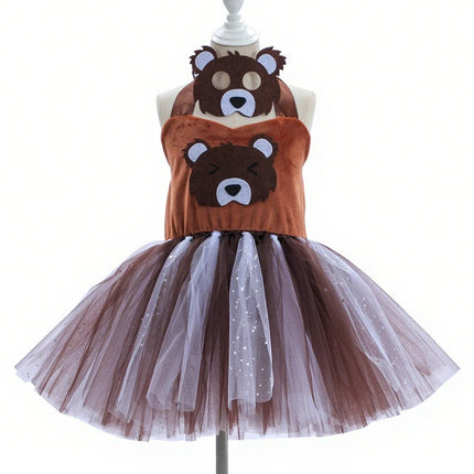 Girl Cartoon Raccoon Sloth Koala Piggy Rabbit Tutu Sling Dress Children Cosplay Festival Performance Dance Costume Headband Sets