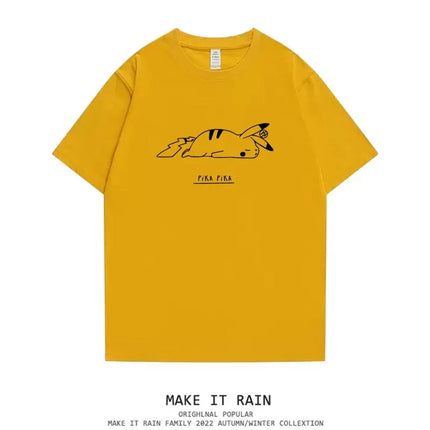 Japanese Super Hot Pikachu Trendy Printed Short Sleeved T-shirt Summer Trend Ins Versatile Top T-shirt Simple Men's and Women's