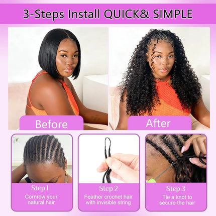 Deep Wave Crochet Human Hair Bundles Boho Braid Hair Remy Pre-Separated Feather Invisible Knot Crochet Hair Extensions For Women