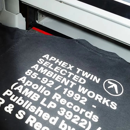 Men T-Shirt Aphex Twin Washed Black Print Cotton Graphic Oversized Korean Fashion Short Sleeve Tops Tees Y2k Streetwear Clothing