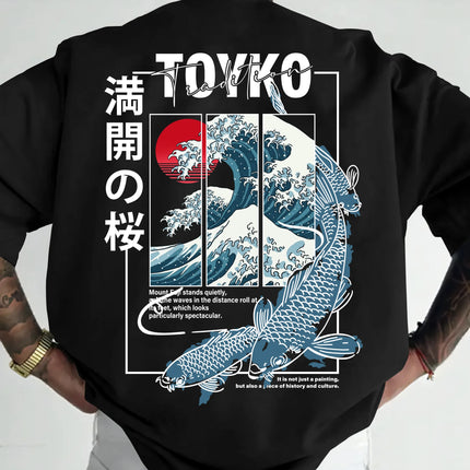 Men Japanese-style Trendy Pattern Loose Summer New T-shirt 100% Pure Cotton Soft Material Versatile Comfortable and Breathable