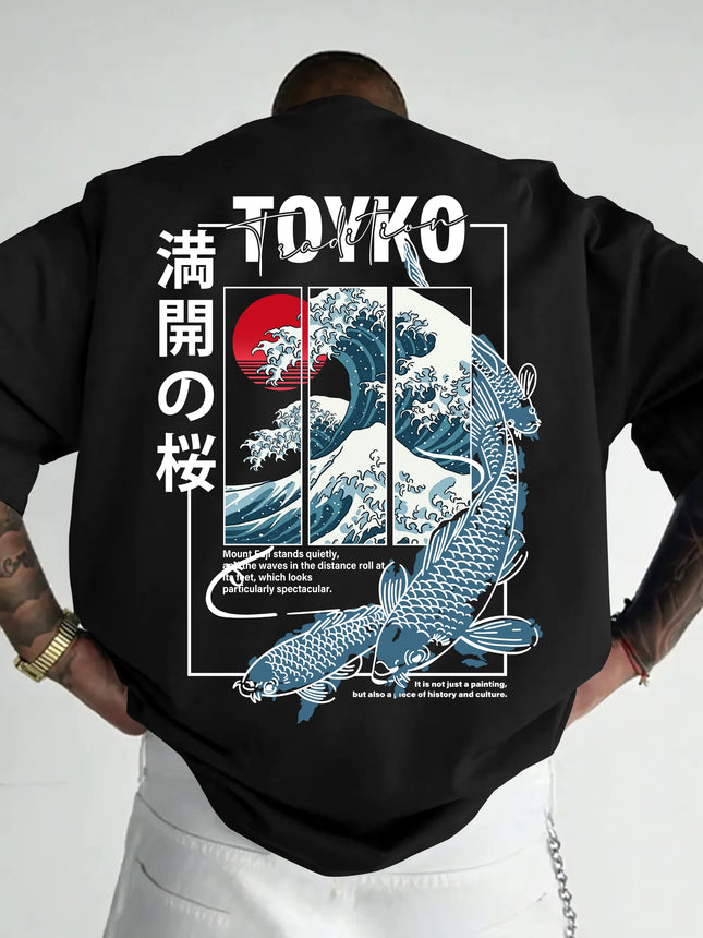 Men Japanese-style Trendy Pattern Loose Summer New T-shirt 100% Pure Cotton Soft Material Versatile Comfortable and Breathable