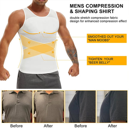 Compression Shirt for Men Slimming Undershirt Body Shaper Tank Top Gynecomastia Sleeveless Shapewear Vest Mesh Cross Suit 3XL