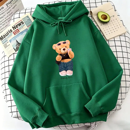 Funny Cool Bear Cartoon Print Hoodie Fleece Hoodies Sweatshirts Men Women Tops Pullovers Hoodie Sweatshirt