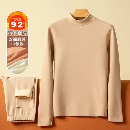Thermal Underwear Sets for Women Mid-high Collar Winter Warmth High Stretch Base Thick Velvet Tops Trousers Seamless Lingerie