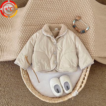 Baby Boys Girls Jackets For Kids Solid Cashmere Lined Cotton Coat Winter Warm High Necked Children Outerwear