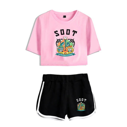 Youthful Internet Celebrity Wilbur Soot Dew navel Sport Short Sleeve tracksuit Girls Two Pieces sets T-shirts shorts Pants