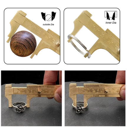 1pc Brass Vernier Caliper, Mini Precision Measuring Tool with Metric & Imperial Scale, Pocket Size Slide Gauge for DIY