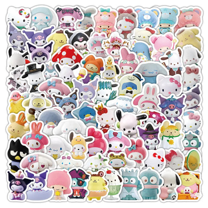 104pcs Cartoon Cute 3d Sanrio Graffiti Stickers Waterproof Decals Stickers For Laptop Phone Thermos Ipad Diy Stickers Kids Gift