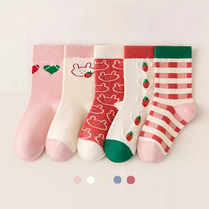 5Pairs Autumn Winter Warm Children Socks Thicken Cotton Kids Mid Tube Sock Cute Cartoon Boys Girls Baby Footwear 0-8year Clothes