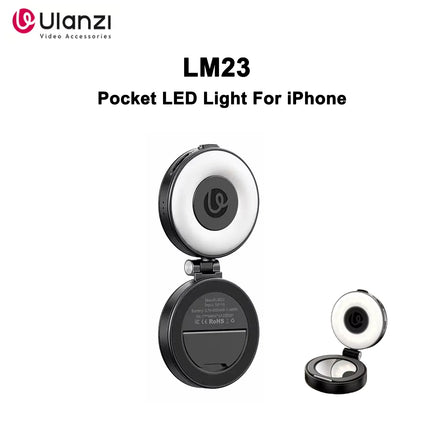 Original Ulanzi LM23 Magnetic Phone Selfie Light with Built-in Makeup Mirror and 360 Degree Rotation Stand
