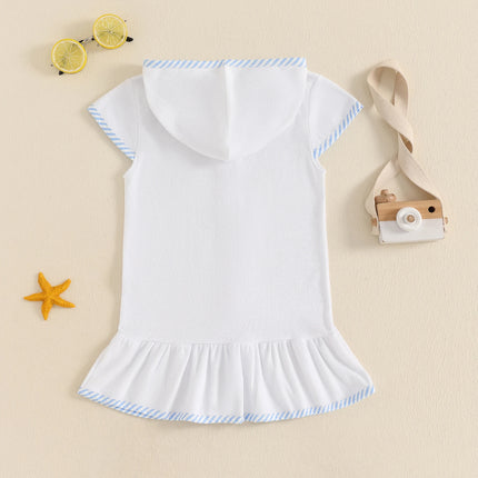 Toddler Girl Hooded Beach Coverup Summer Infant Stripe Print Zipper Robe Children Short Sleeve Summer Swimwear Cover-up