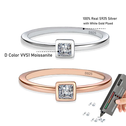 Tezzc Moissanite Lab Diamond Ring For Women 925 Sterling Silver with White Champagne Gold Plated Pass Diamond Test Rings Jewelry