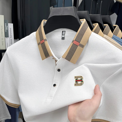 2025 Men's Trendy POLO Short Sleeve Luxury Embellished Brand Luxury Exquisite Relief Craftsmanship Comfortable Business Casual Top