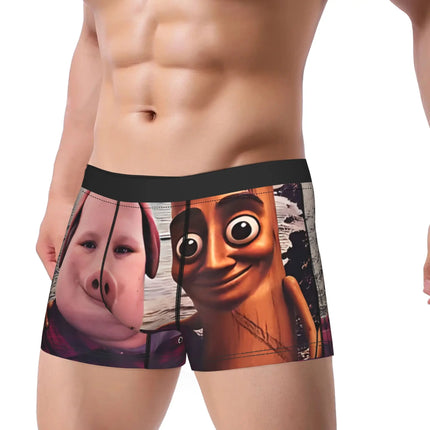 John Pork Tung Tung Sahur Calling Brainrot Meme Boxer Brief Underwear Trenky Man Comfortable Boxer Shorts Plus Size Panties