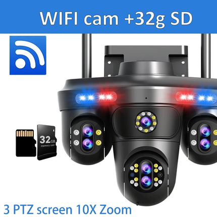 DIFANG 35MP WiFi IP Camera 4 Screens 7 Lens 10X Zoom Outdoor Wireless PTZ Security Cam Auto Tracking CCTV Surveillance Camera